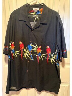 Pacific Legend Apparel Men's Hawaiian Luau Shirt Black Parrots Parrothead Size 3